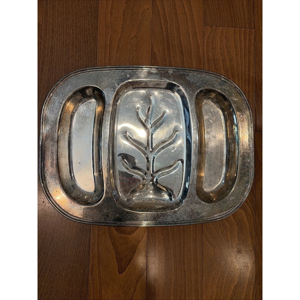 Vintage Silver Plated Divided Meat Serving Tray Silver On Copper